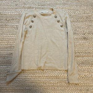 VERONICA BEARD Pearson Button Embellished Sweater Merino Wool Small Oatmeal FLAW